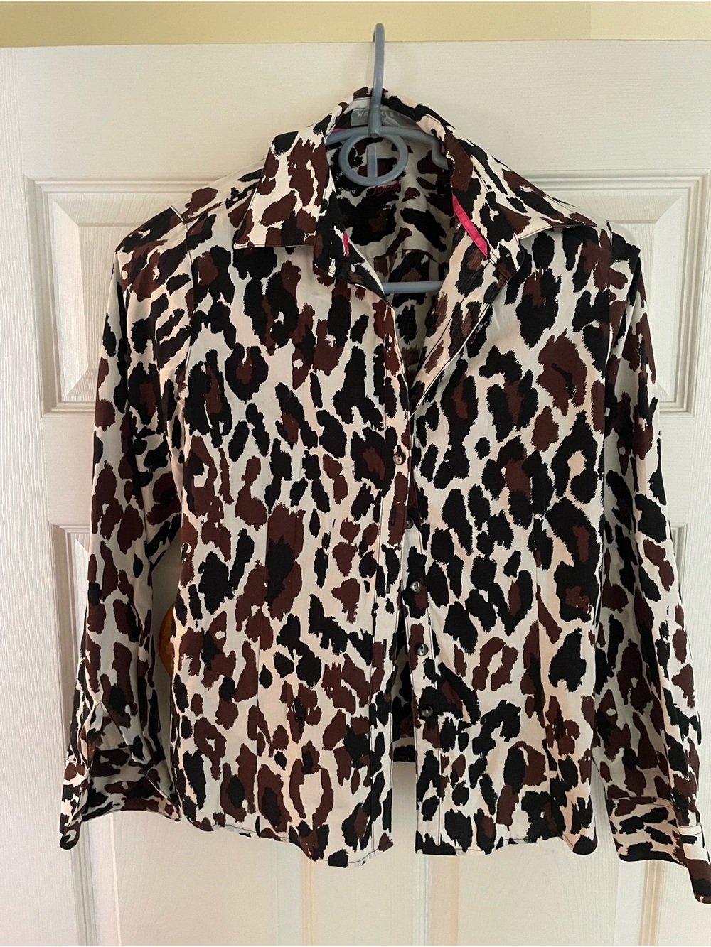 Foxcroft Leopard Print Button-Down Shirt - Brown/Black on Cream